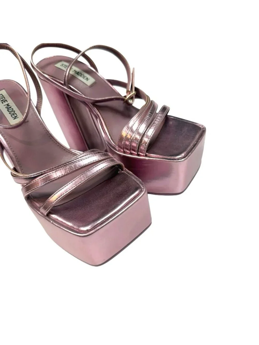 Steve Madden Thorne Platform Sandals Size 6 Metallic Pink Chunky Heel Square Toe